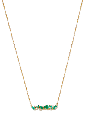 Emerald  Baguettes Sparkler Bar Necklace